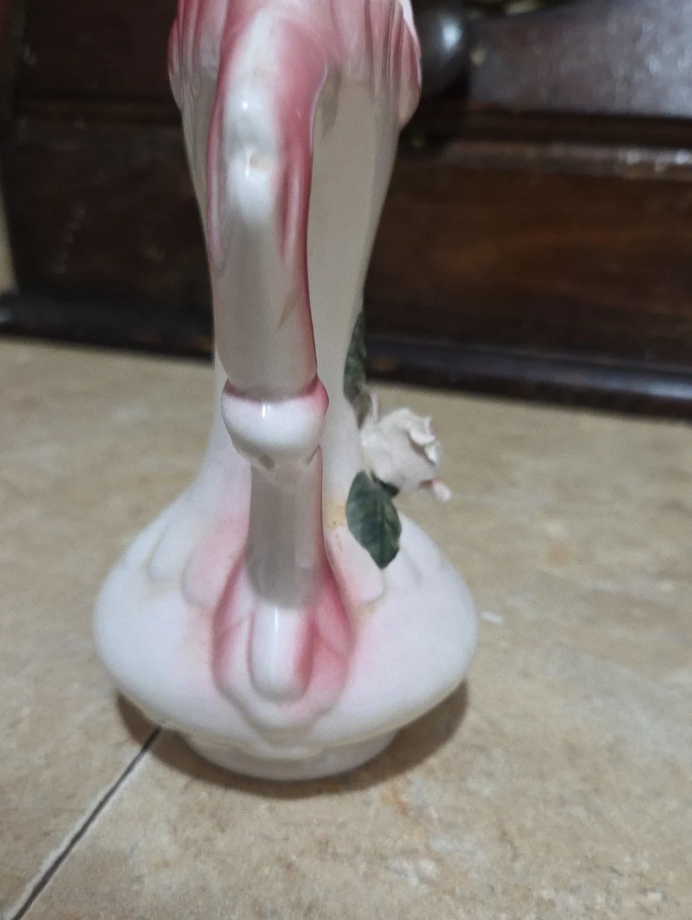 Vintage Pink and White Ceramic Bud Vase with Rose Accent